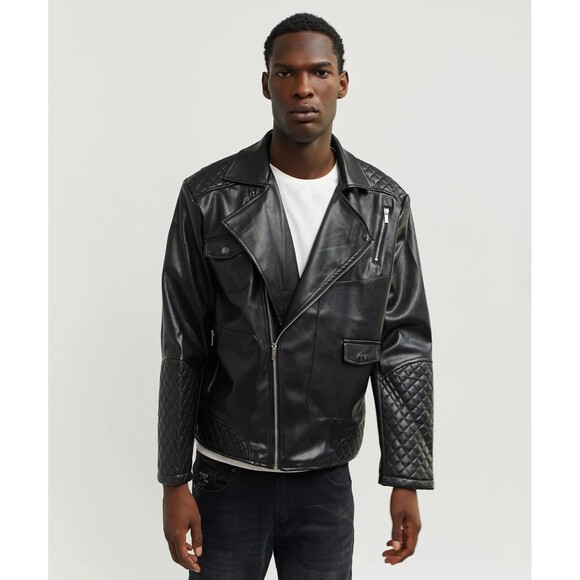 Reason Moto Jacket Men’s Large Black Faux Leather Quilted Biker - Picture 3 of 7